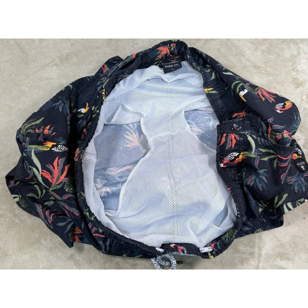 Molokai Surf Co Board Shorts Swim Trunks Size L Hawaiian Swim Trunks Parrot Navy